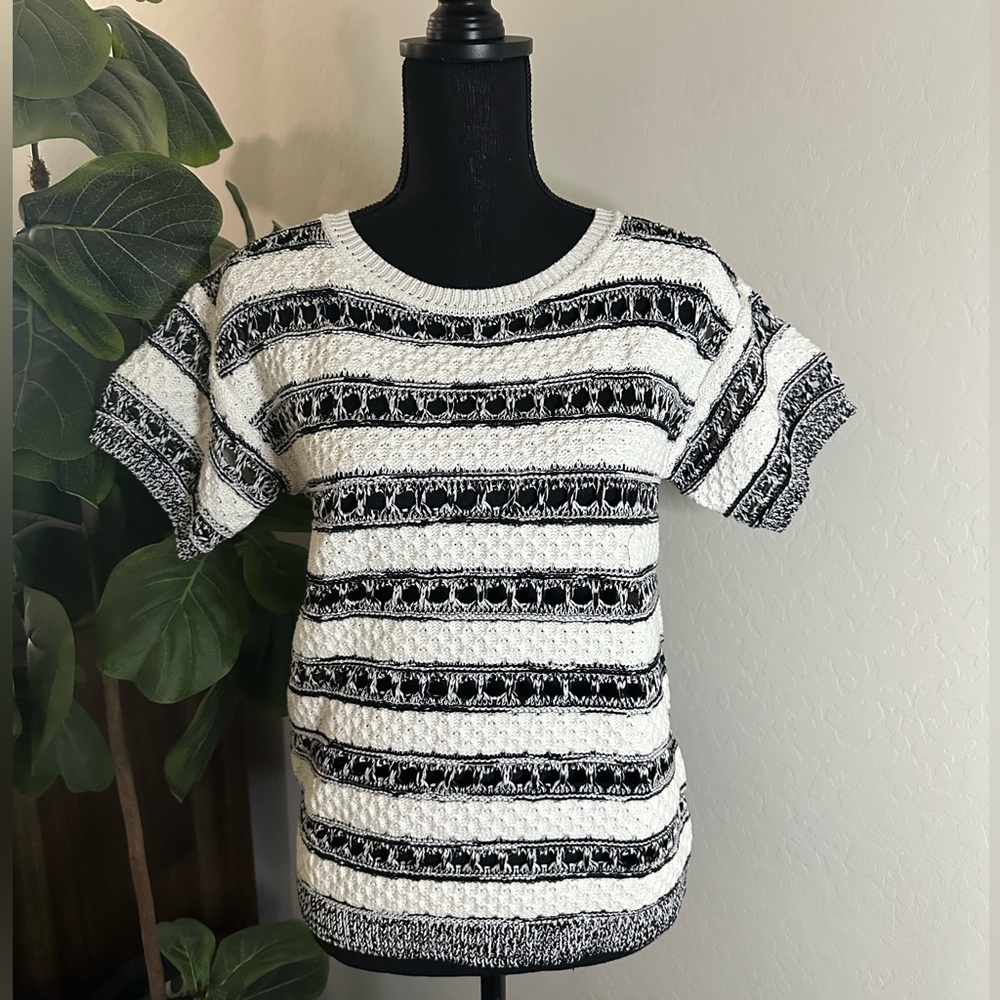 Black and White Striped Knitted Women's Top